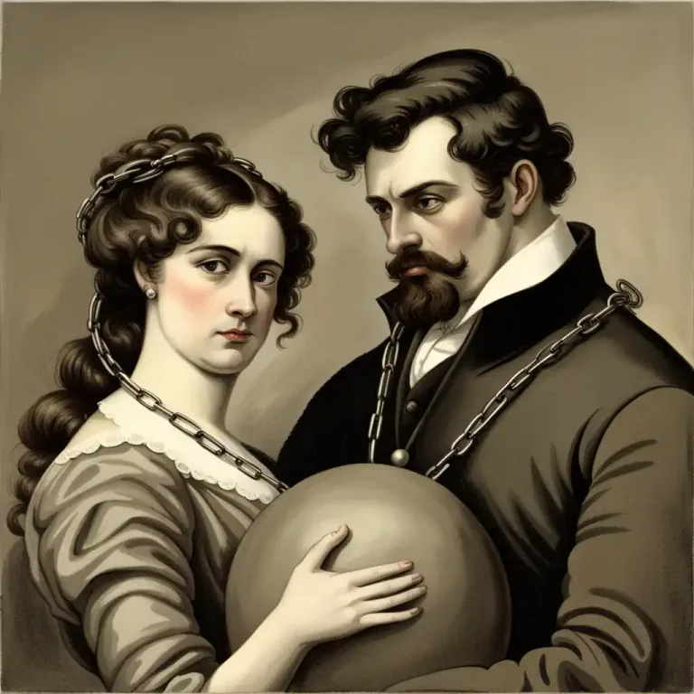 Visual representation of "a ball and chain" - A person's spouse, especially when regarded as burdensome or restrictive.