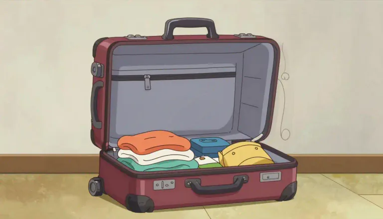 Visual representation of "suitcase" - A large container with a handle, for carrying or storing clothes and other personal things when people are traveling