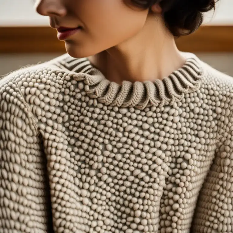 Visual representation of "nub" - A small swirl in fabric, especially a type of wool produced by a certain breed of sheep.