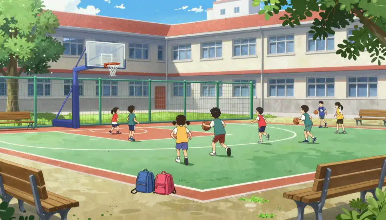Visual representation of "schoolyard" - An outdoor area attached to a school where children can play during breaks