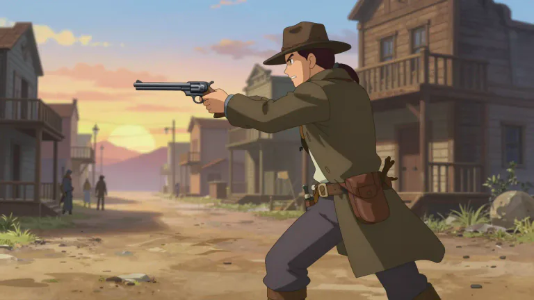 Visual representation of "gunfighter" - A person who fights with guns, especially in the old western US.