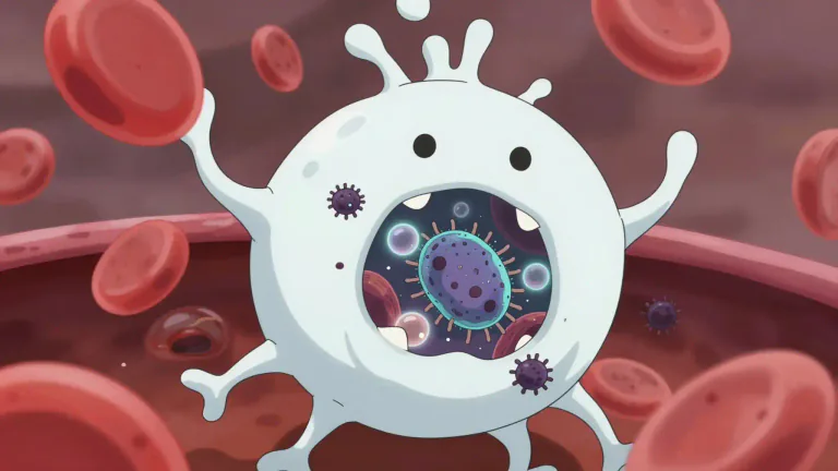 Visual representation of "macrophage" - A macrophage is a type of white blood cell that helps the body fight infections by absorbing and digesting harmful particles.