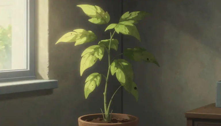 Visual representation of "etiolated" - Made weak or pale, as a plant due to lack of light.