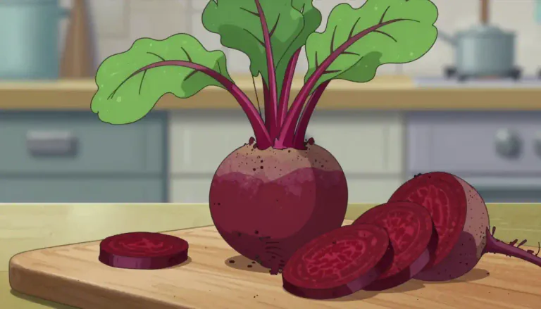 Visual representation of "beet" - A plant with dark red root usually cooked and eaten as a vegetable.