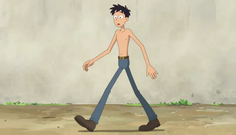 Visual representation of "lanky" - Tall and thin and often moving awkwardly