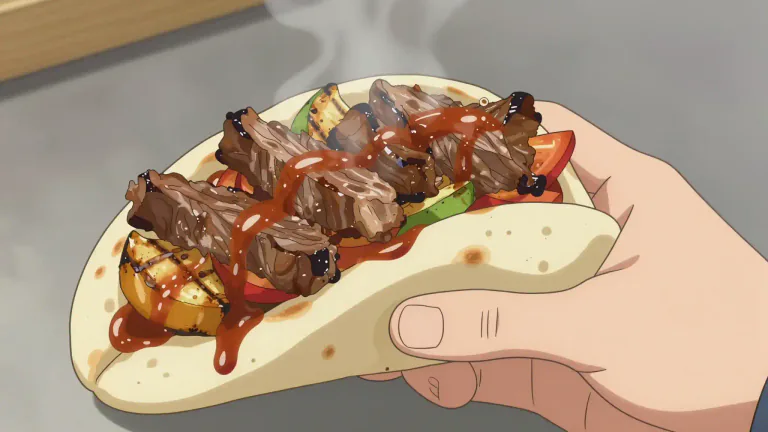 Visual representation of "kebab" - A sandwich made with roasted or grilled meat, served in a flatbread.