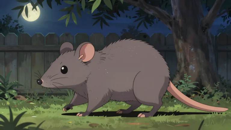 Visual representation of "possum" - A small animal that looks like a big rat, mostly active at nights, and lives mainly in Australia and nearby islands