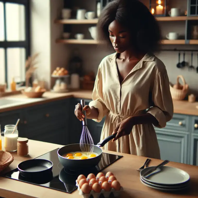 Visual representation of "scramble" - to mix food ingredients together
