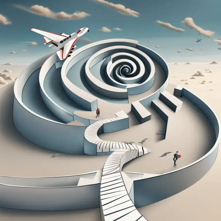 Visual representation of "spiral downwards" - To move in a downward spiral path