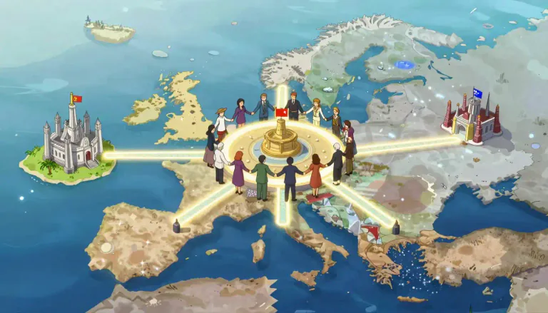 Visual representation of "federate" - To unite into a federation or central body within a system of government.