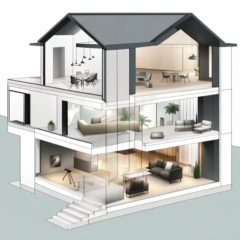 Visual representation of "ell" - A wing or extension of a building at right angles to the main part.