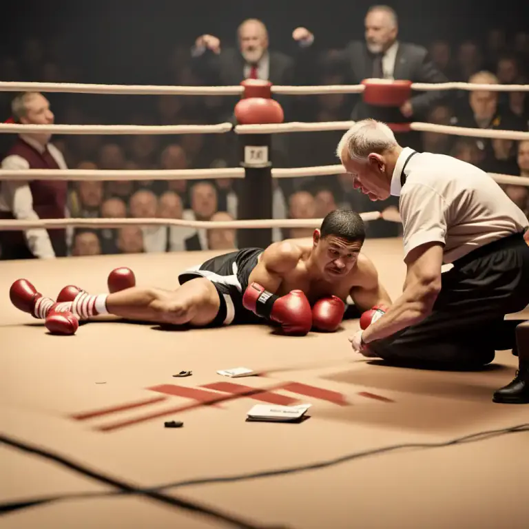 Visual representation of "count out" - In boxing, to declare a competitor defeated after they remain down for a count of ten