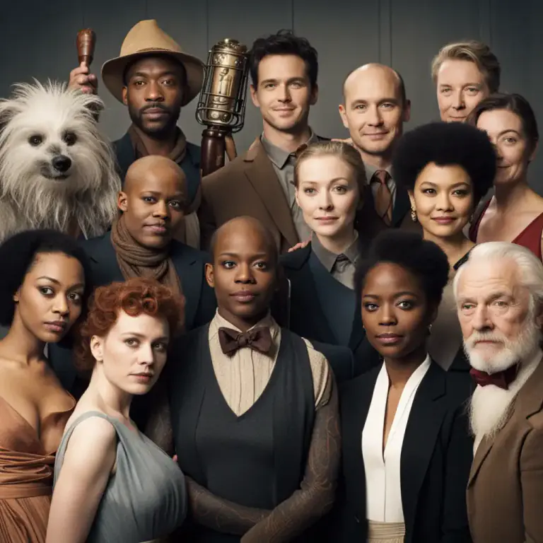 Visual representation of "cast" - The actors taking part in a movie, play, or other production