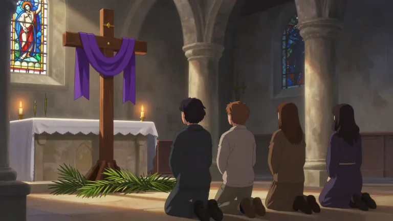Visual representation of "passiontide" - The final two weeks of Lent in the Christian calendar, from Palm Sunday to Holy Saturday, focused on the passion or suffering of Jesus Christ.