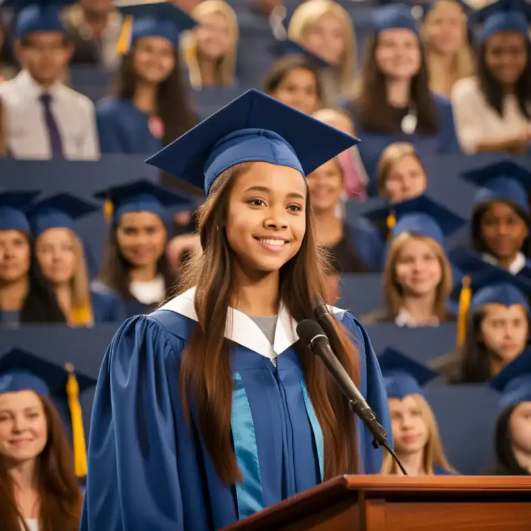 Visual representation of "valedictory" - A saying goodbye speech, usually given at the end of academic period