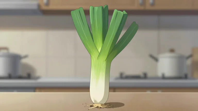 Visual representation of "leek" - A plant with a long, white stem and green leaves, used in cooking