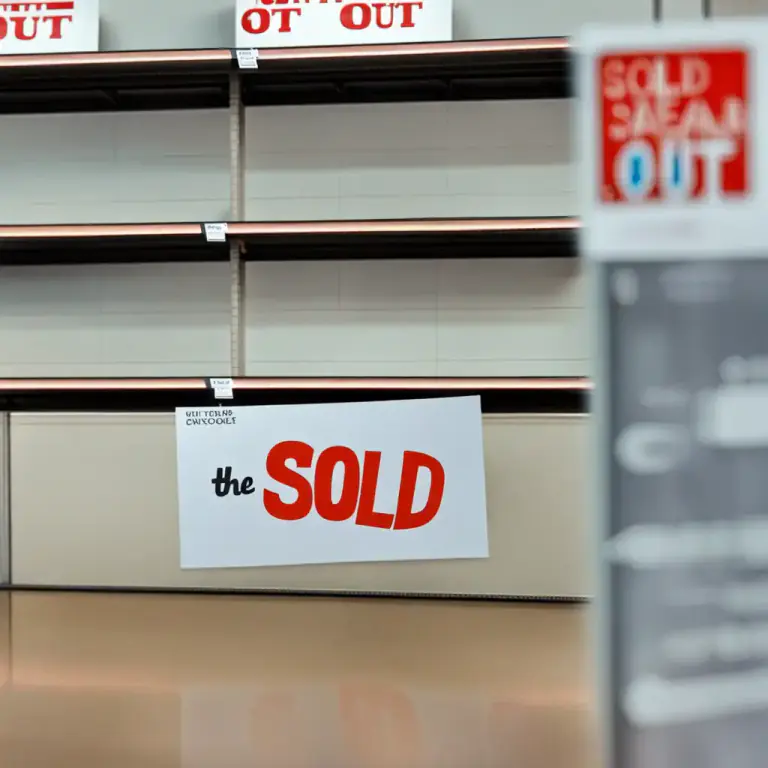 Visual representation of "be sold out" - To sell all of a product so there is none left to buy.