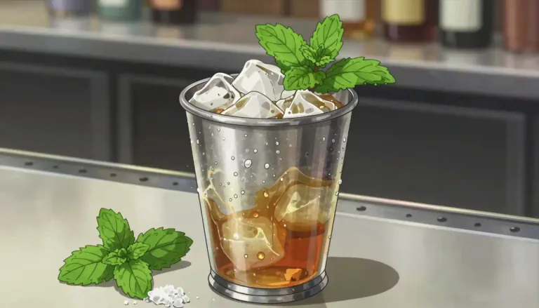 Visual representation of "julep" - A sweet flavored drink made from a sugar syrup, mint, and sometimes some alcohol such as bourbon.
