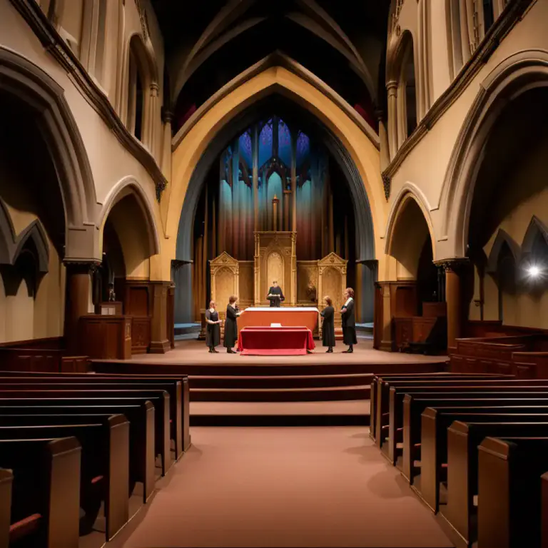 Visual representation of "chancel" - In a theatre, a similar area to the 'chancel' in a church but used for performances
