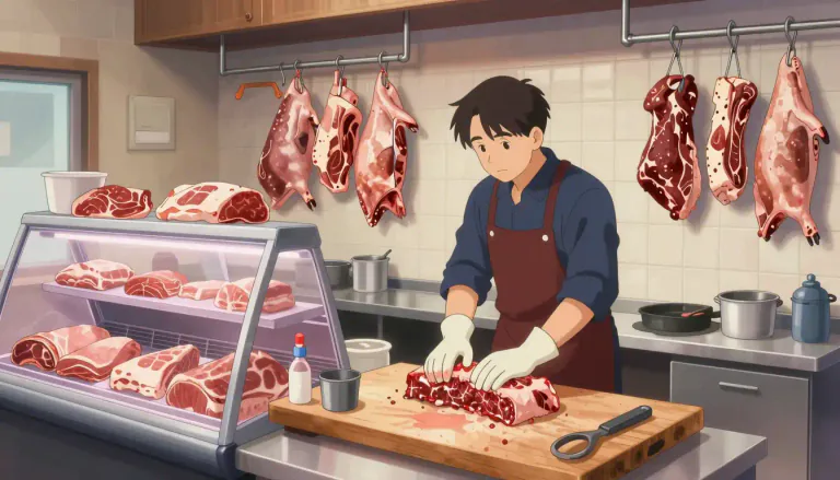 Visual representation of "butchery" - The job or place where animals are killed for meat