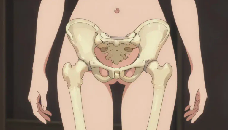 Visual representation of "pelvis" - The wide and low part of your body between your hips, especially in women.