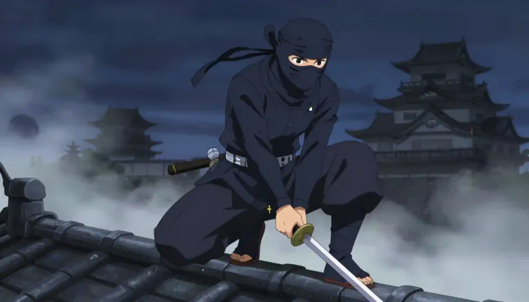 Visual representation of "ninja" - A person trained in ancient Japanese martial arts and often employed for espionage and assassinations