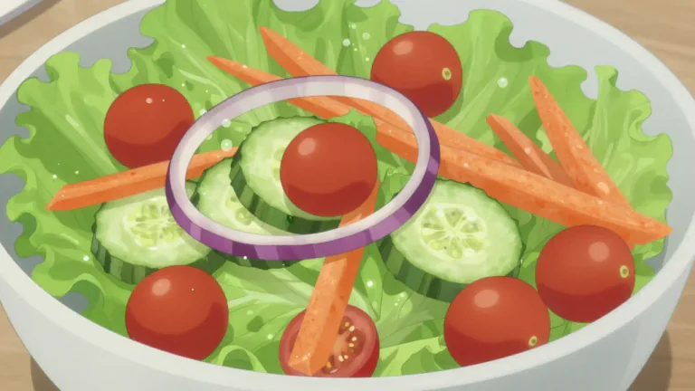 Visual representation of "salad" - A dish made of a mixture of different raw or cold ingredients, usually vegetables.