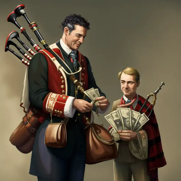 Visual representation of "he who pays the piper calls the tune" - The person who provides the money for something should control how it's spent or done.