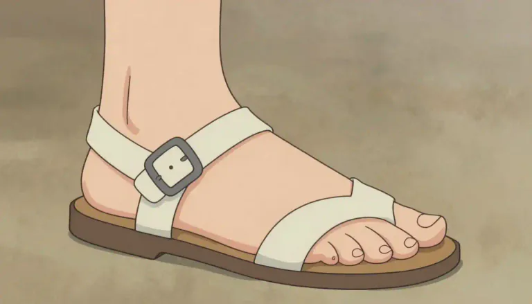 Visual representation of "sandal" - A type of light shoe that is open and fastens with straps around the foot and ankle