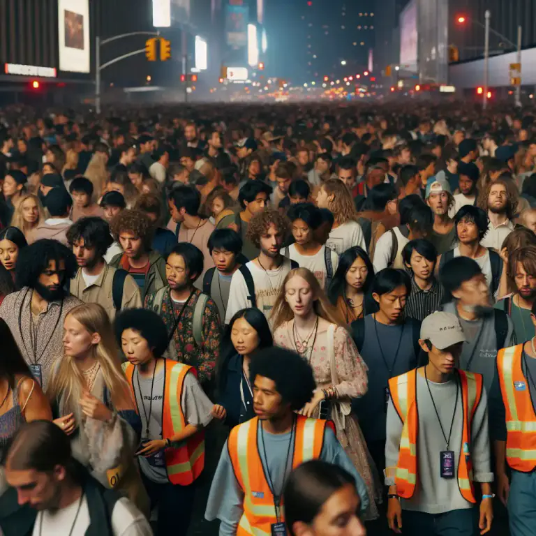 Visual representation of "dispersion" - The scattering of a group of people, causing them to leave and go in different directions