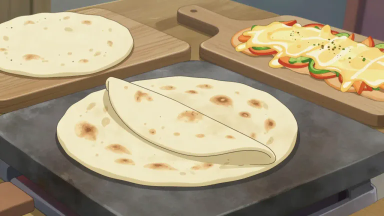 Visual representation of "flatbread" - A thin, flat bread that is cooked quickly and can be served in a variety of ways.