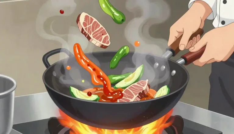Visual representation of "stirfry" - A dish cooked by stirfrying ingredients such as meat and vegetables.