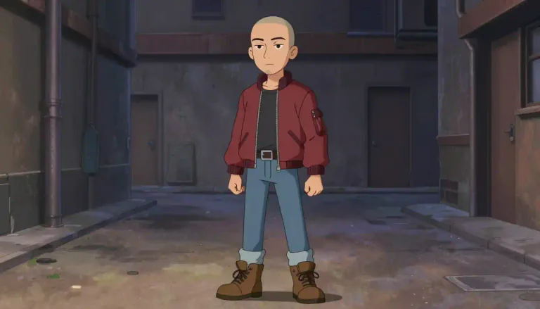 Visual representation of "skinhead" - A person, particularly a young person, with a shaved or closely cropped head, sometimes associated with aggressive behavior and certain subcultures.
