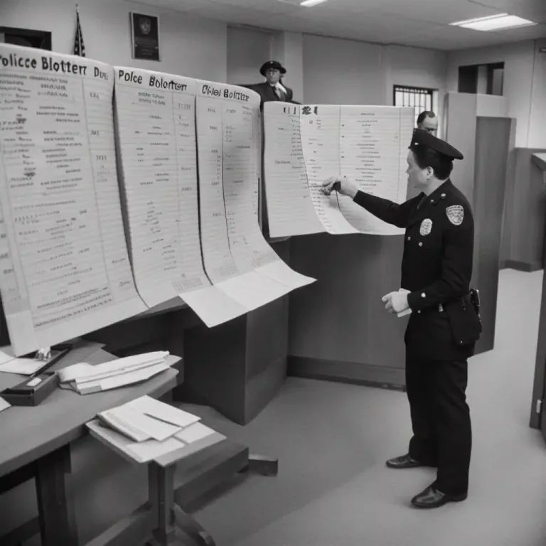Visual representation of "blotter" - A daily record of arrests at a police station.
