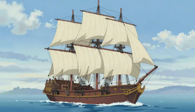 Visual representation of "ketch" - A sailing ship with two masts and the back mast shorter than the front one.