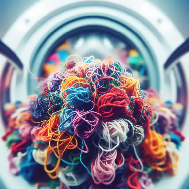 Visual representation of "ravel" - To become twisted or tangled.