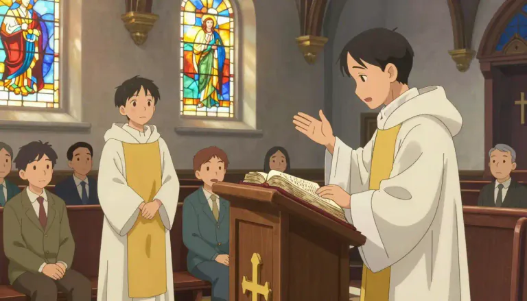 Visual representation of "lector" - A person who reads out texts, particularly in a religious service