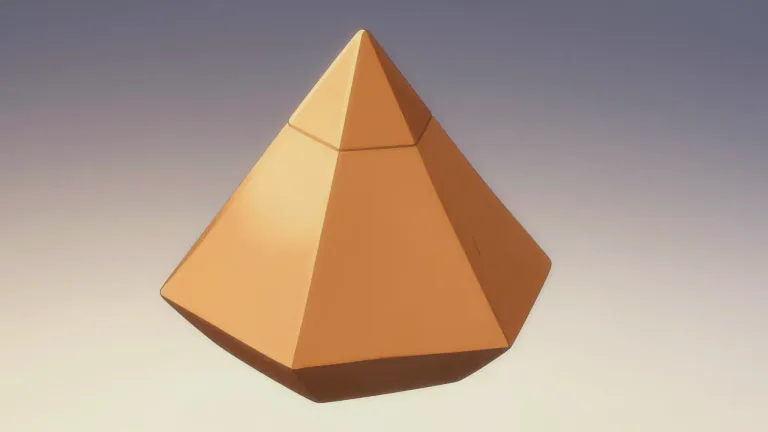 Visual representation of "heptahedron" - A solid shape with seven flat sides or faces.