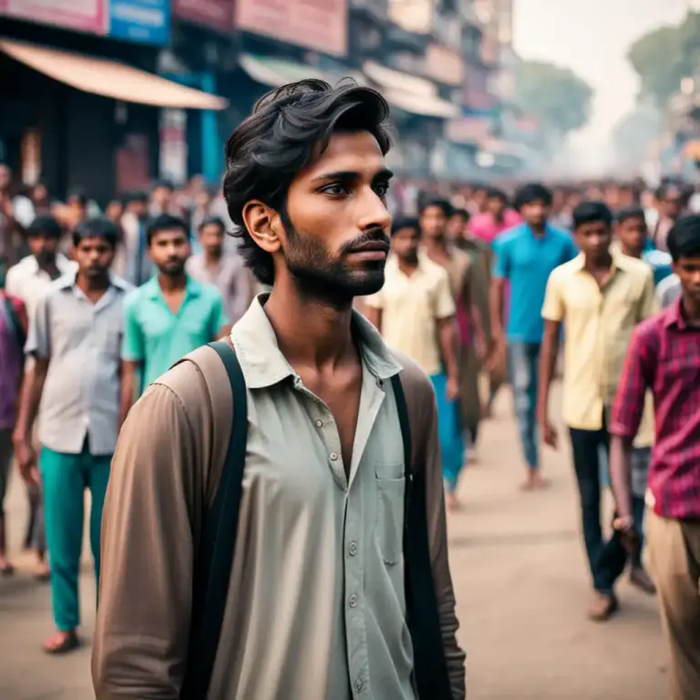 Visual representation of "untouchable" - An individual considered to be at the bottom of the society, typically in India. No one wants to interact or touch them due to their low social standing.