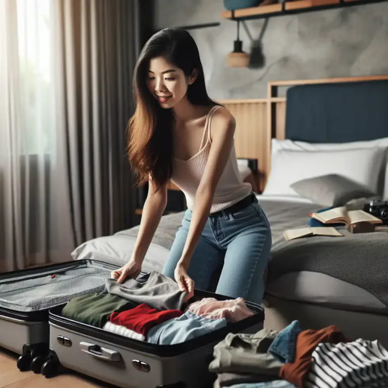 Visual representation of "pack" - To place your belongings into a suitcase or bag.