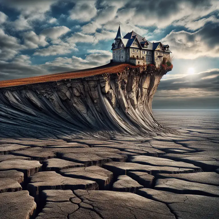 Visual representation of "subsidence" - The downward movement of an area of the earth's surface relative to the rest of the planet