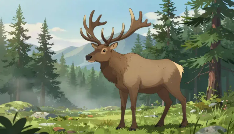 Visual representation of "elk" - A large deer with big antlers that lives in North America and North East Asia.