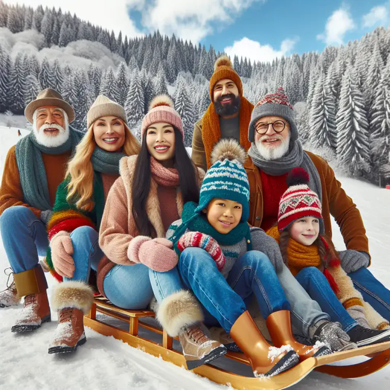Visual representation of "toboggan" - To slide downhill over snow in a toboggan