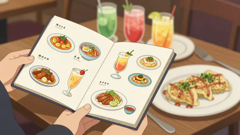 Visual representation of "menu" - A list of food or drinks that a restaurant offers.