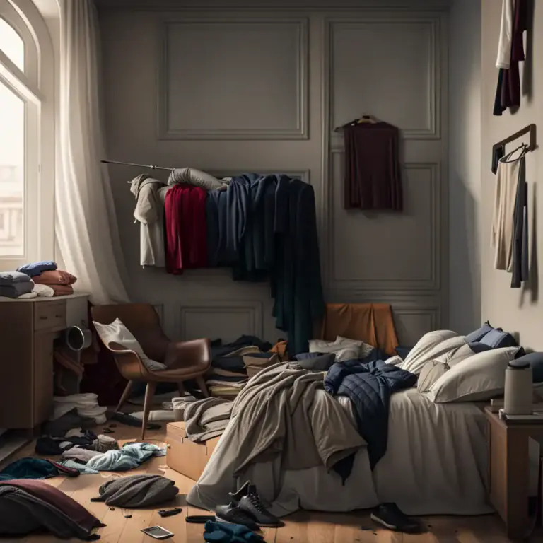 Visual representation of "lay about" - scatter things around
