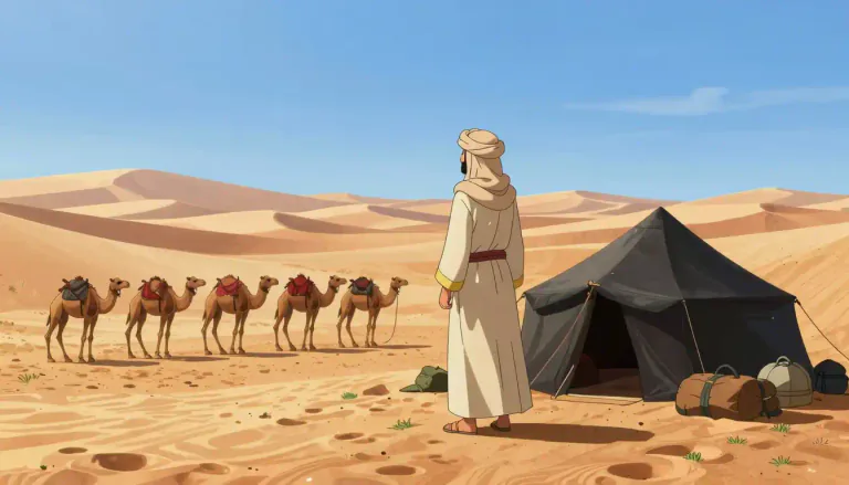 Visual representation of "bedouin" - A member of a Arab tribe that lives in the desert.