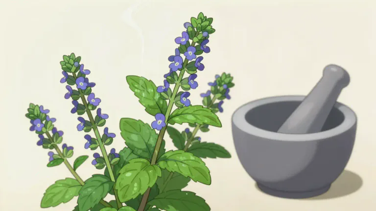 Visual representation of "hyssop" - A small bushy aromatic plant of the mint family, the bitter minty leaves of which are used in cooking and herbal medicine.