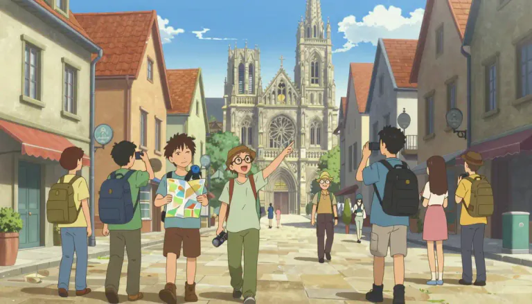 Visual representation of "sightseeing" - The activity of visiting interesting places, especially by people on holiday.