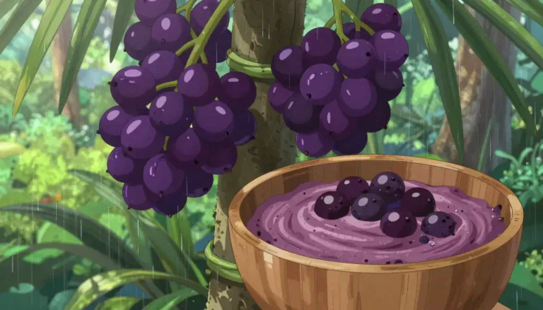 Visual representation of "acai" - Acai is a type of small, purple berry from a palm tree found in South America. It is known for being very healthy and is often used in food and drinks