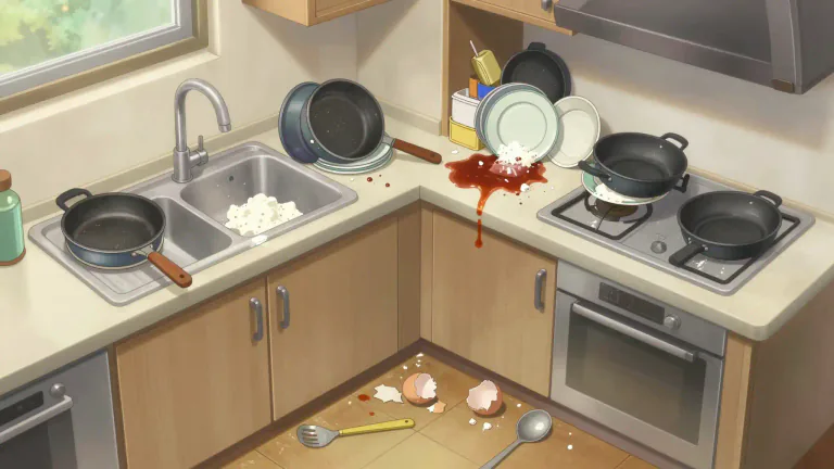 Visual representation of "mess" - A dirty or untidy state of things or of a place.